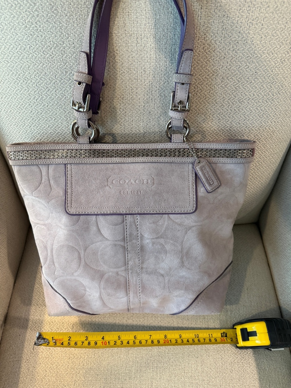 Coach Lavender Suede Signature Tote with Double Straps
